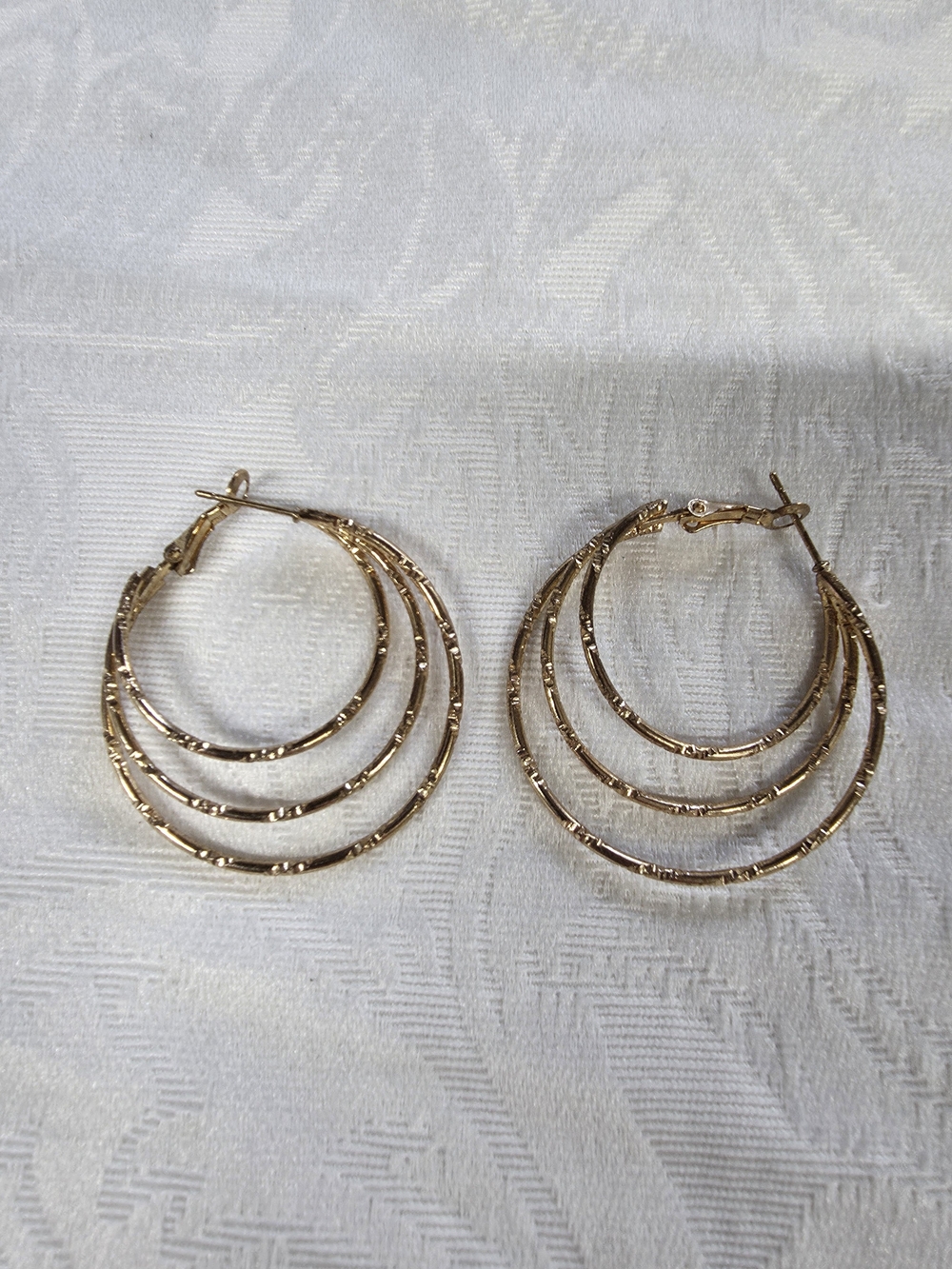 Gold-Tone Textured Triple Hoop Earrings